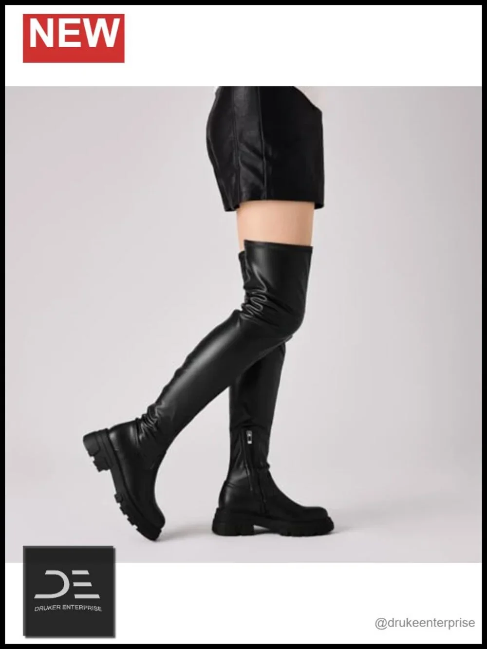Women Thigh High Platform Lug Sole Chunky Heel Boots